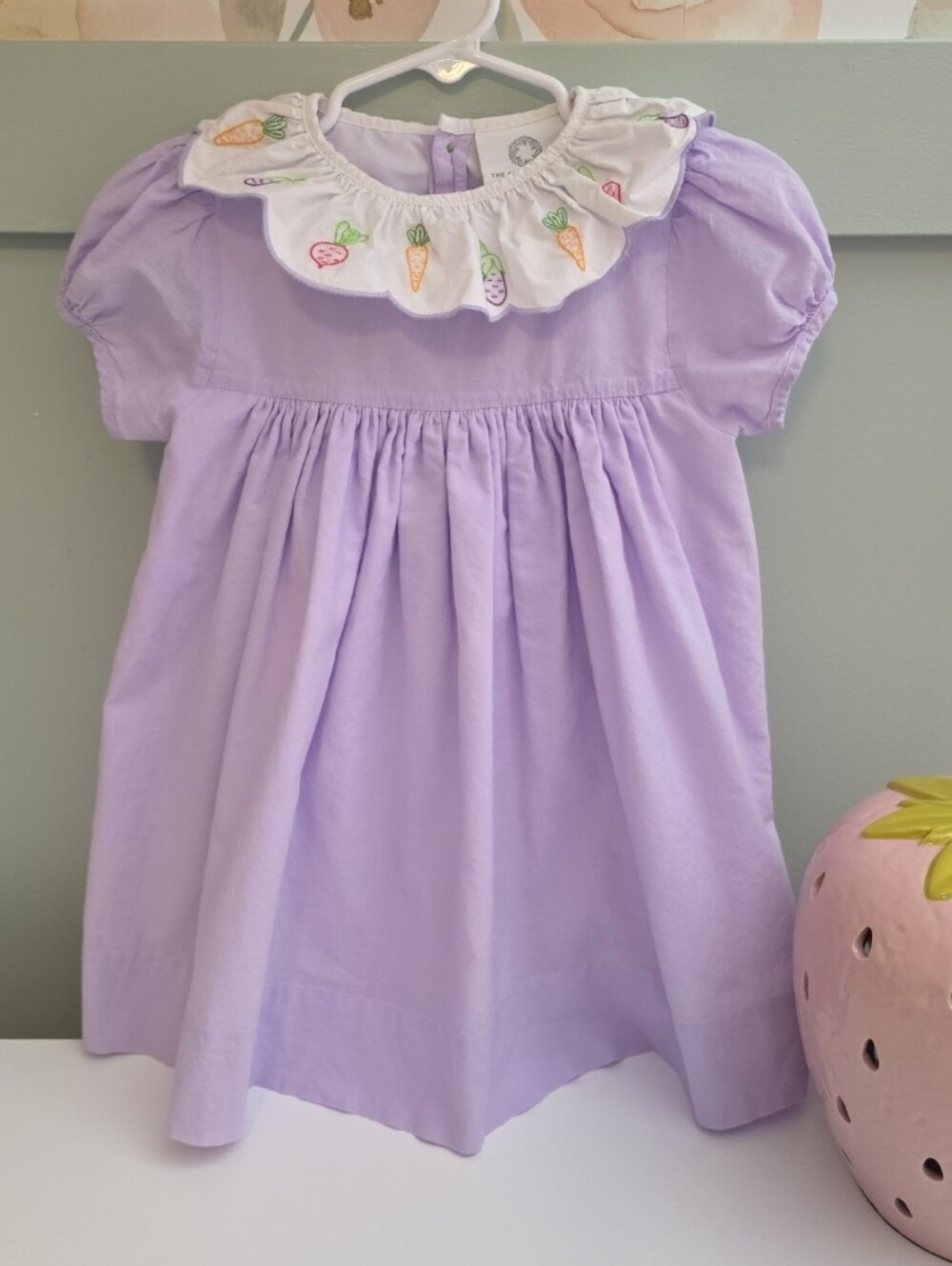 The Proper Peony 3t Smocked Casual Dress with Embroidered Ruffle Collar Veggies